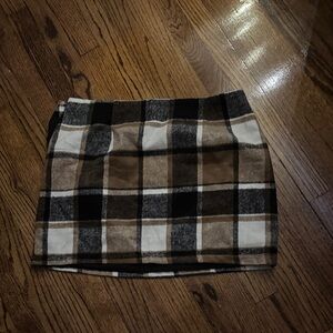 Plaid Mini Skirt - Black, Brown, and White
